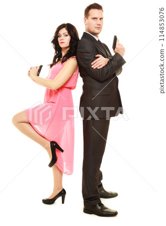 Secret investigation with man and woman. 114853076