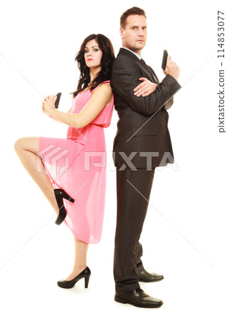 Secret investigation with man and woman. 114853077