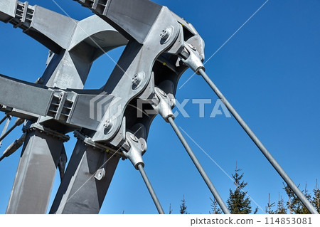 Engineering steel joint detail Skybridge 721 suspension footbridge Engineering steel joint detail Skybridge 721 suspension footbridge 114853081