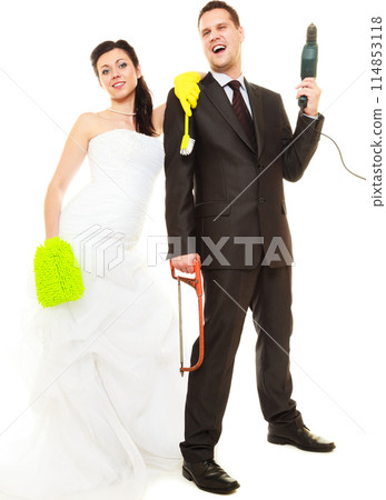 Housework concept and married couple. Housework concept and married couple. 114853118