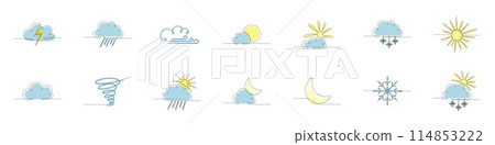 Weather one single line banners set. Continuous editable stroke hand drawn line. Vector stock illustration isolated on white background for design template travel blog, meteorology forecast. EPS 10 Weather one single line banners set. Continuous editable stroke hand drawn line. Vector stock illustration isolated on white background for design template travel blog, meteorology forecast. EPS 10 114853222