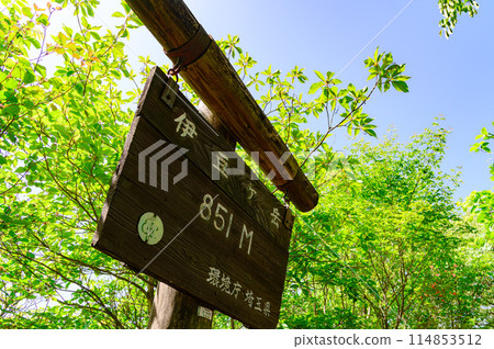 Summit sign at Izugatake in Okumusashi, Saitama 114853512