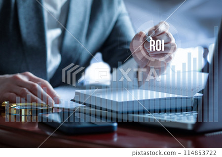 Businesswoman studying return on investment . 114853722