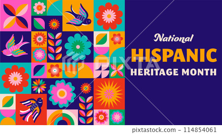 National hispanic heritage month celebration. Background, banner and card with flowers. Geometric 114854061