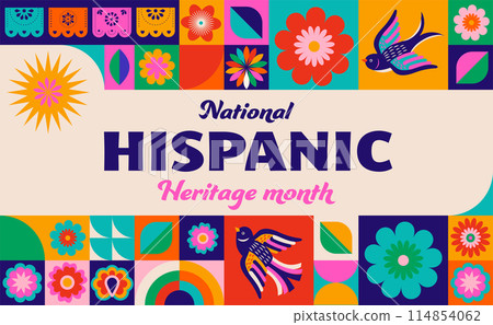 National hispanic heritage month celebration. Background, banner and card with flowers. Geometric 114854062