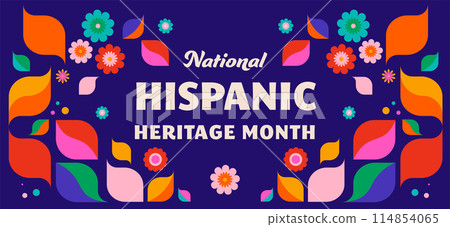 National hispanic heritage month celebration. Background, banner and card with flowers. Geometric 114854065