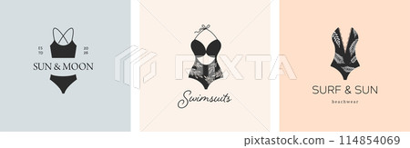 Elegant, luxury lingerie and underwear logos collection. Hand drawn minimalist illustrations, boho 114854069