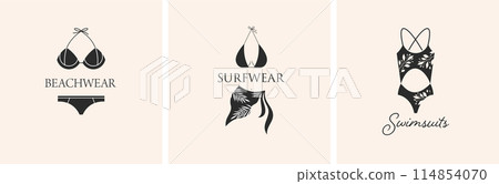 Elegant, luxury lingerie and underwear logos collection. Hand drawn minimalist illustrations, boho 114854070