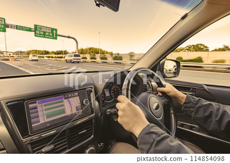 View from a car driving on the highway View from a car driving on the highway 114854098