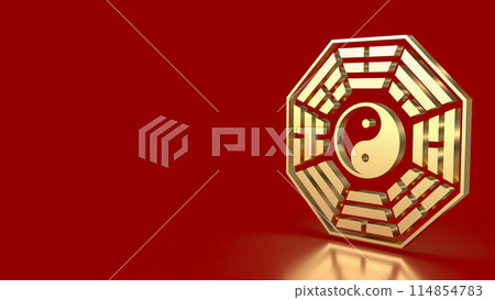 The Gold Bagua symbol of taoism for religion concept 3d rendering. 114854783