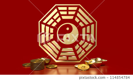 The Gold Bagua symbol of taoism for religion concept 3d rendering. The Gold Bagua symbol of taoism for religion concept 3d rendering. 114854784