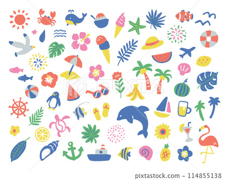 Summer and sea cute icon illustration set 114855138