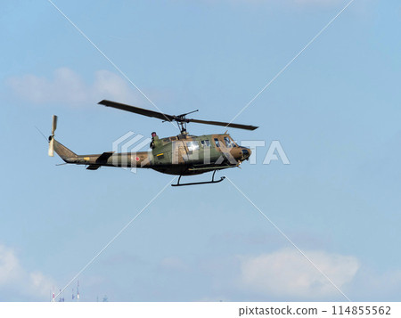 A Japan Ground Self-Defense Force helicopter flying over Yao Garrison. 114855562