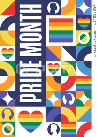 Happy Pride Month. LGBT. June. Holiday concept. Template for background, banner, card, poster with Happy Pride Month. LGBT. June. Holiday concept. Template for background, banner, card, poster with 114855954