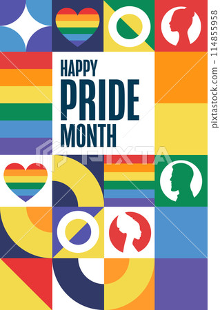 Happy Pride Month. LGBT. June. Holiday concept. Template for background, banner, card, poster with Happy Pride Month. LGBT. June. Holiday concept. Template for background, banner, card, poster with 114855958