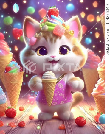 五顏六色的冰淇淋和小貓 五顏六色的冰淇淋和小貓 114856349