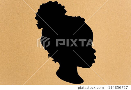 African American baby girls silhouette, Black African American little smiling girl face 114856727