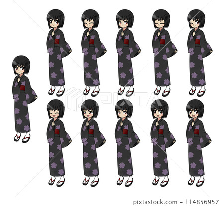 穿著浴衣的婦女的向量插圖集 114856957