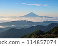 Mount Fuji floating in a sea of clouds in the early morning 114857074