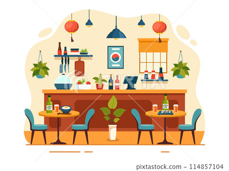 Korean Food Vector Illustration featuring a Set Menu of Various Traditional and Delicious National Dishes in a Flat Cartoon Style Background 114857104
