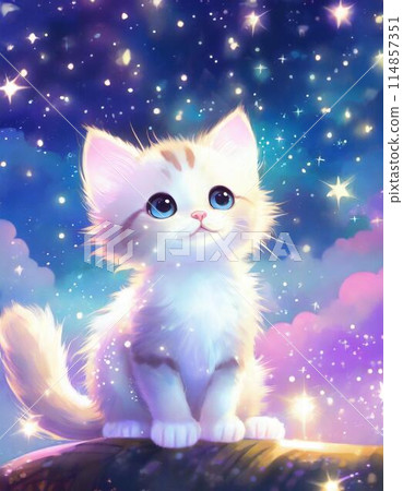 A cat gazing at the starry sky A cat gazing at the starry sky 114857351