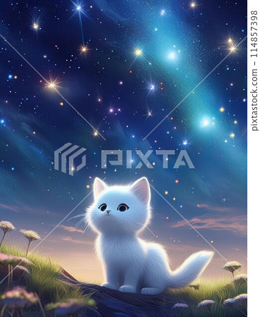 A cat gazing at the starry sky 114857398