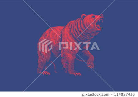 Bear howling vector stencil on blue BG 114857436