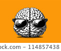 Cartoony brain with sunglasses on orange BG 114857438