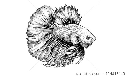 Fighting fish vector drawiing on white BG Fighting fish vector drawiing on white BG 114857443