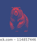 Red stencil bear standing on blue BG 114857446