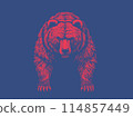 Red stencil front view of bear illustration on blue BG 114857449
