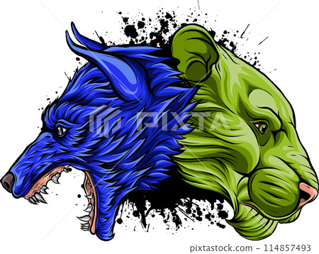 colored wolf head mascotn vector illustration design 114857493