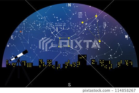 天文觀測:建築物、秋季星座、秋季四邊形 天文觀測:建築物、秋季星座、秋季四邊形 114858267