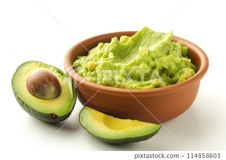 Guacamole in a plate isolated on white background 114858603
