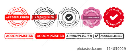 accomplished rubber stamp and seal badge label sticker sign for success complete progress achieved 114859029