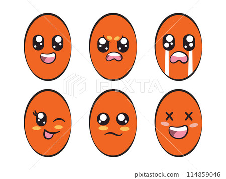 orange color ellipse oval shape with expression smile angry crying wink eye sadness and laughing feeling 114859046