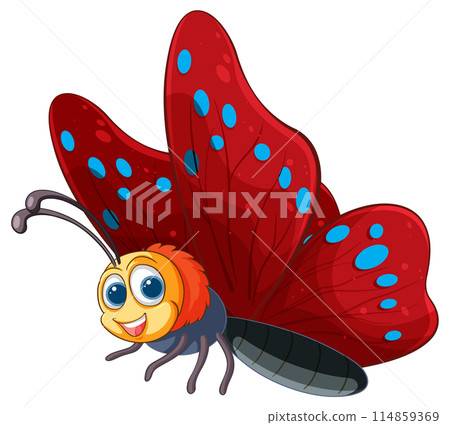 Cheerful Red Butterfly Cartoon Illustration 114859369