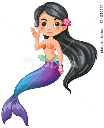 Cheerful Mermaid Waving Hello Cheerful Mermaid Waving Hello 114859381