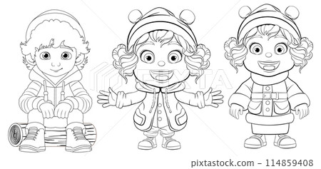 Winter Joy: Children in Seasonal Outfits 114859408