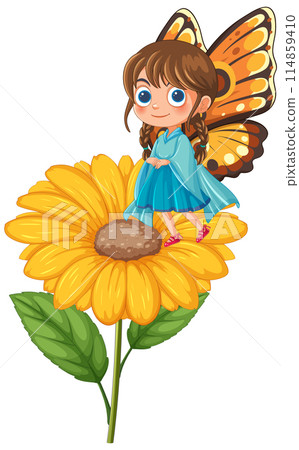 Butterfly Girl on a Sunflower 114859410