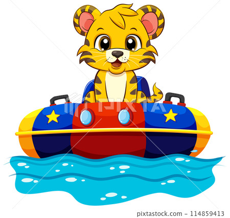 Adventurous Tiger on a Colorful Boat Adventurous Tiger on a Colorful Boat 114859413