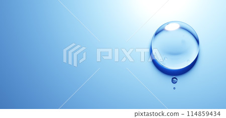藍色背景上的三個水滴。複製空間。 3D（水平） 114859434