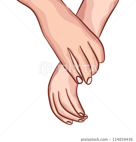 Family, care and support concept - close up of holding hands. vector drawing. 114859436
