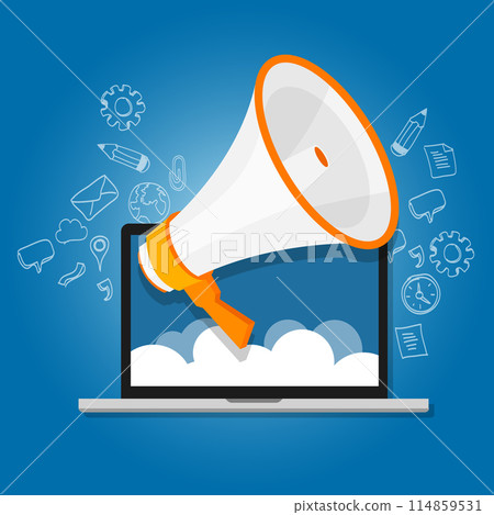 megaphone announce speaker shout online public relation marketing digital 114859531