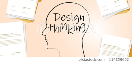 Design thinking concept of solving problem through designer approach. paper and writing 114859602