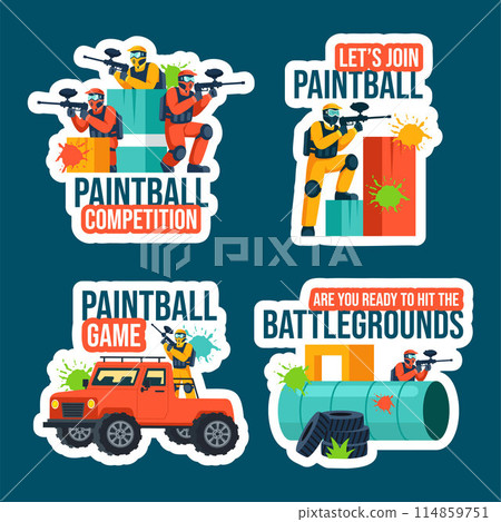 Paintball Game Label Flat Cartoon Hand Drawn Templates Background Illustration Paintball Game Label Flat Cartoon Hand Drawn Templates Background Illustration 114859751