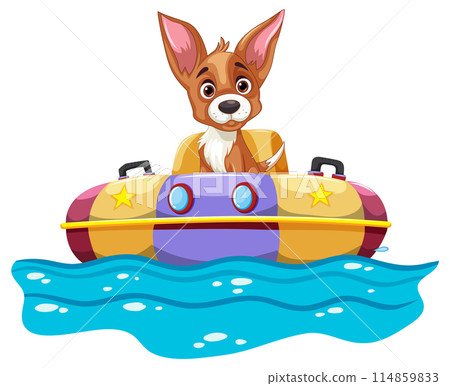 Playful Puppy on a Colorful Bumper Boat Playful Puppy on a Colorful Bumper Boat 114859833