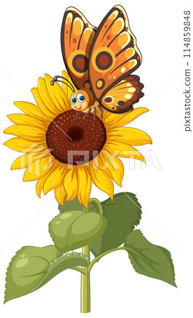 Butterfly on a Bright Sunflower 114859848
