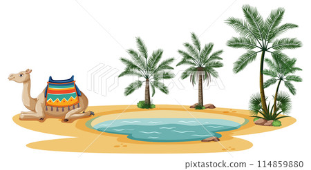 Camel Resting by Tropical Oasis 114859880