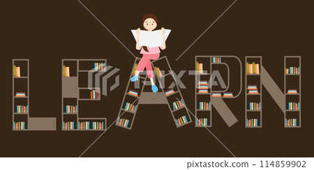 Learn book shelf girl reading on top Learn book shelf girl reading on top 114859902